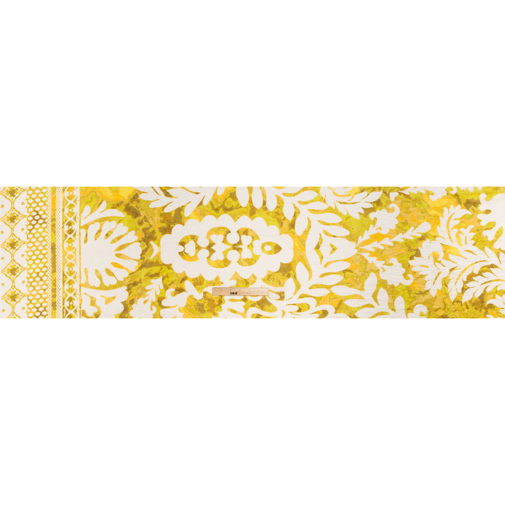 Tencel and Nylon Woven Print - Sunny Yellow, Light Green and Cream Antique Foliage - Designer Deadstock - Full Tencel and Nylon Woven Print - Sunny Yellow, Light Green and Cream Antique Foliage - Designer Deadstock - Full