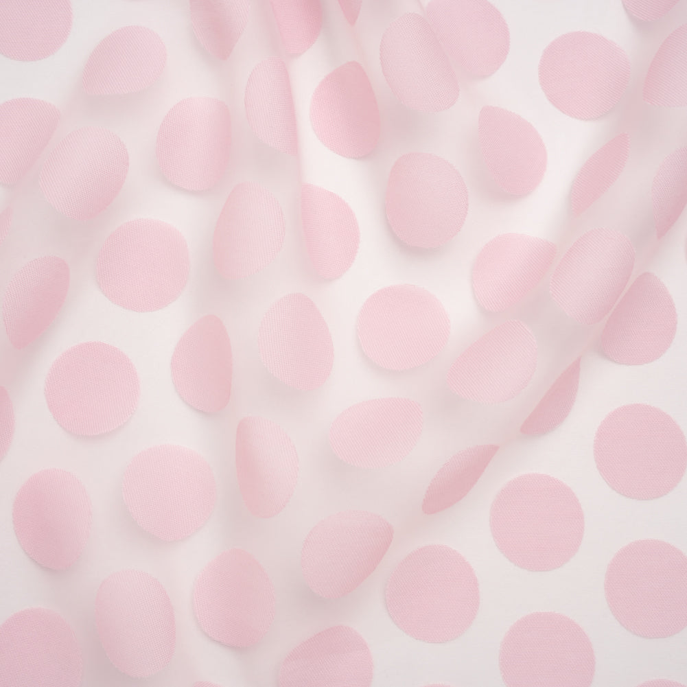 Polyester and Rayon Burnout Lightweight Organza - Light Pink Polka Dots - Deadstock Polyester and Rayon Burnout Lightweight Organza - Light Pink Polka Dots - Deadstock