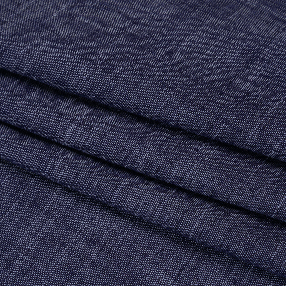Linen, Rayon and Polyester Woven - Denim Blue - Designer Deadstock - Folded Linen, Rayon and Polyester Woven - Denim Blue - Designer Deadstock - Folded