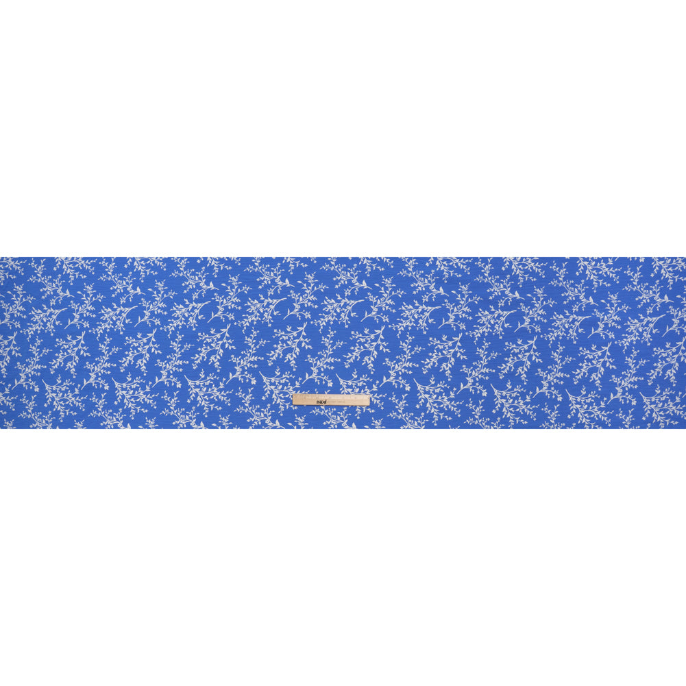 Polyester Woven with Puff Print - Azure Blue and White Foliage - Deadstock - Full Polyester Woven with Puff Print - Azure Blue and White Foliage - Deadstock - Full