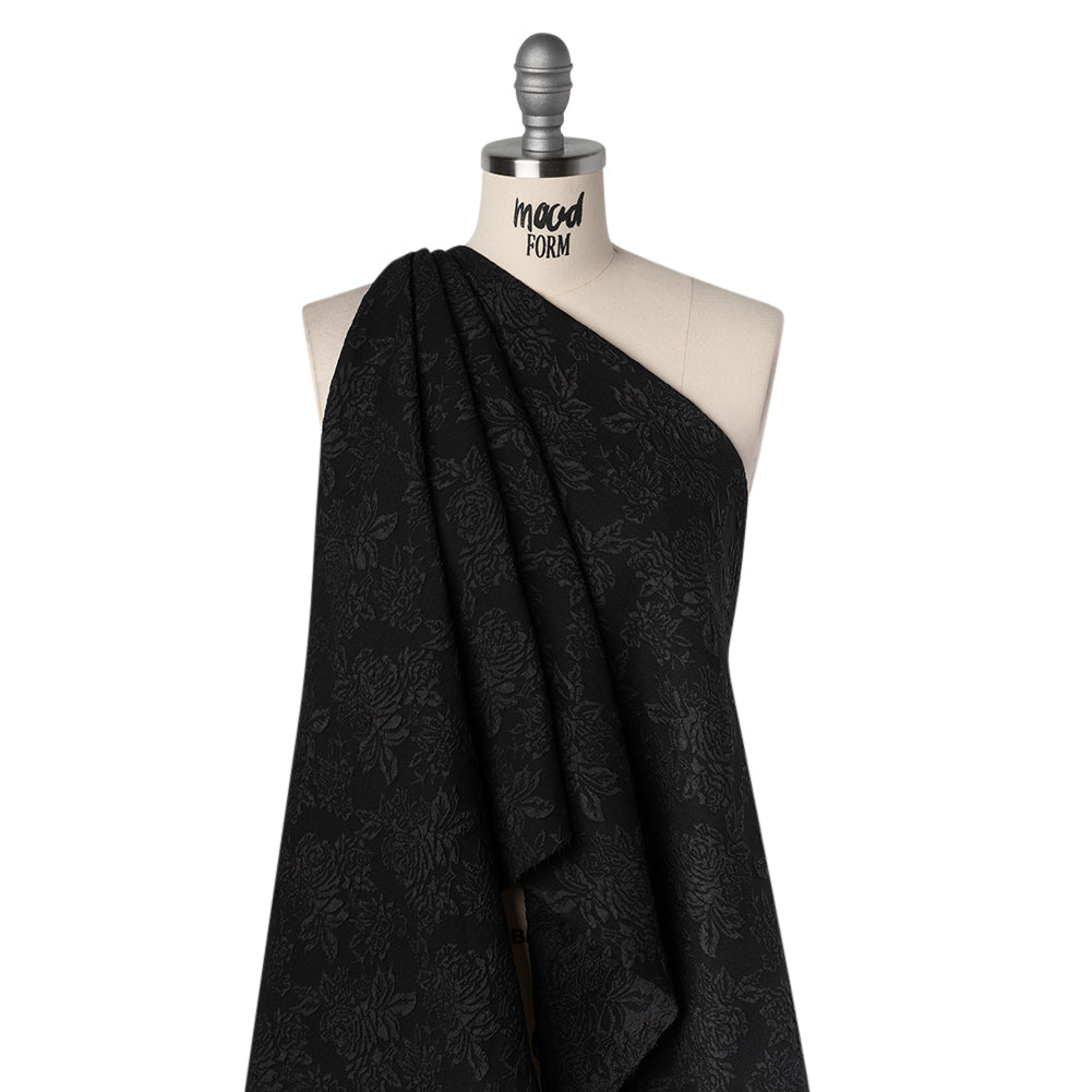 Polyester and Cotton Brocade - Black Floral - Designer Deadstock - Drape Polyester and Cotton Brocade - Black Floral - Designer Deadstock - Drape