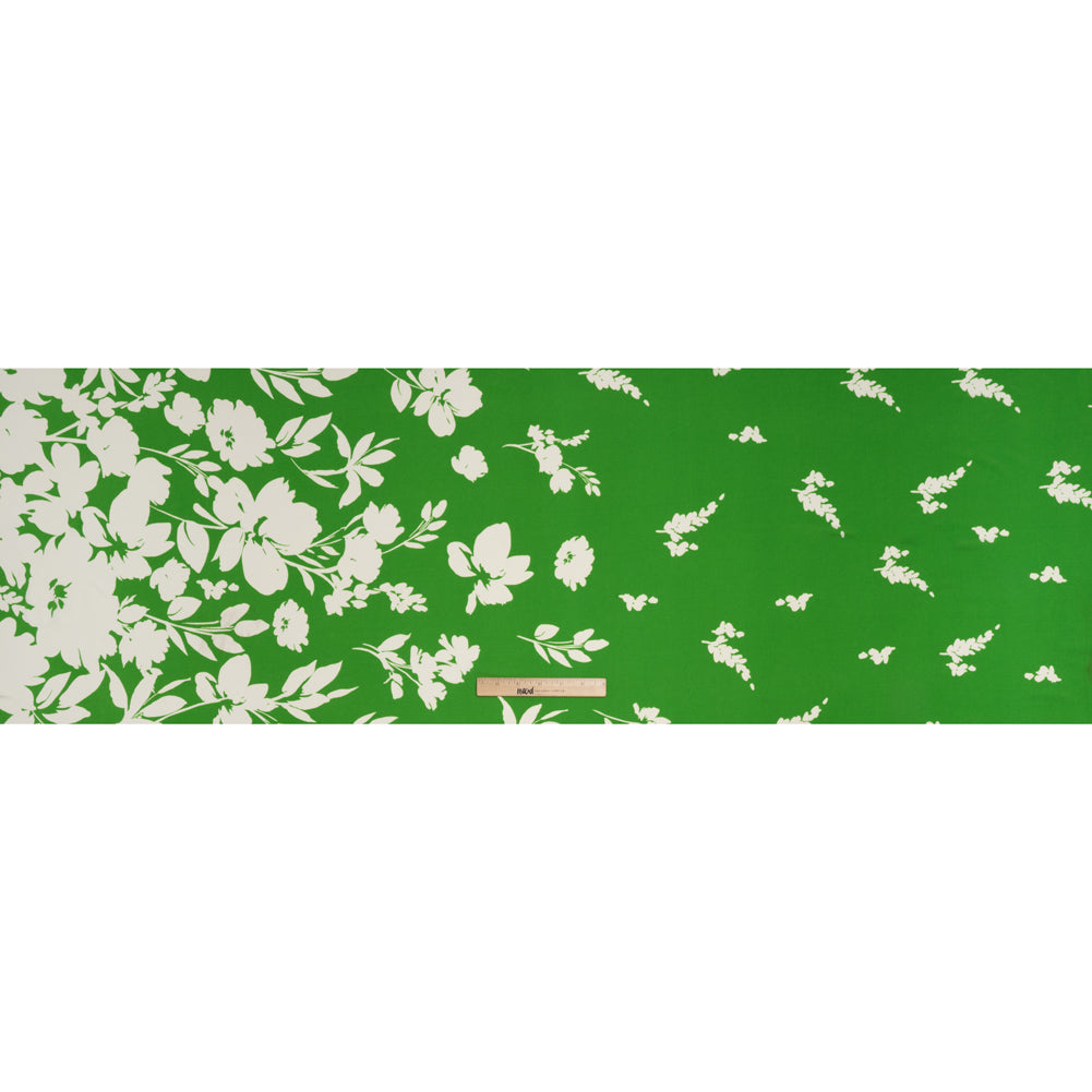 Stretch Polyester Tricot Print - Bright Kelly Green and Off White Floral - Designer Deadstock - Full Stretch Polyester Tricot Print - Bright Kelly Green and Off White Floral - Designer Deadstock - Full