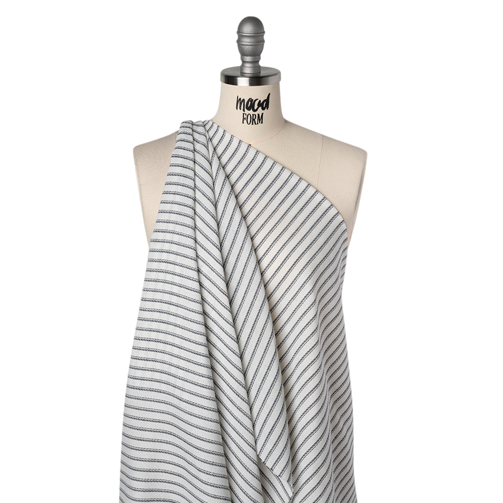 Loose Cotton Twill - Navy Blue and Natural White Balanced Stripes - Designer Deadstock - Drape Loose Cotton Twill - Navy Blue and Natural White Balanced Stripes - Designer Deadstock - Drape