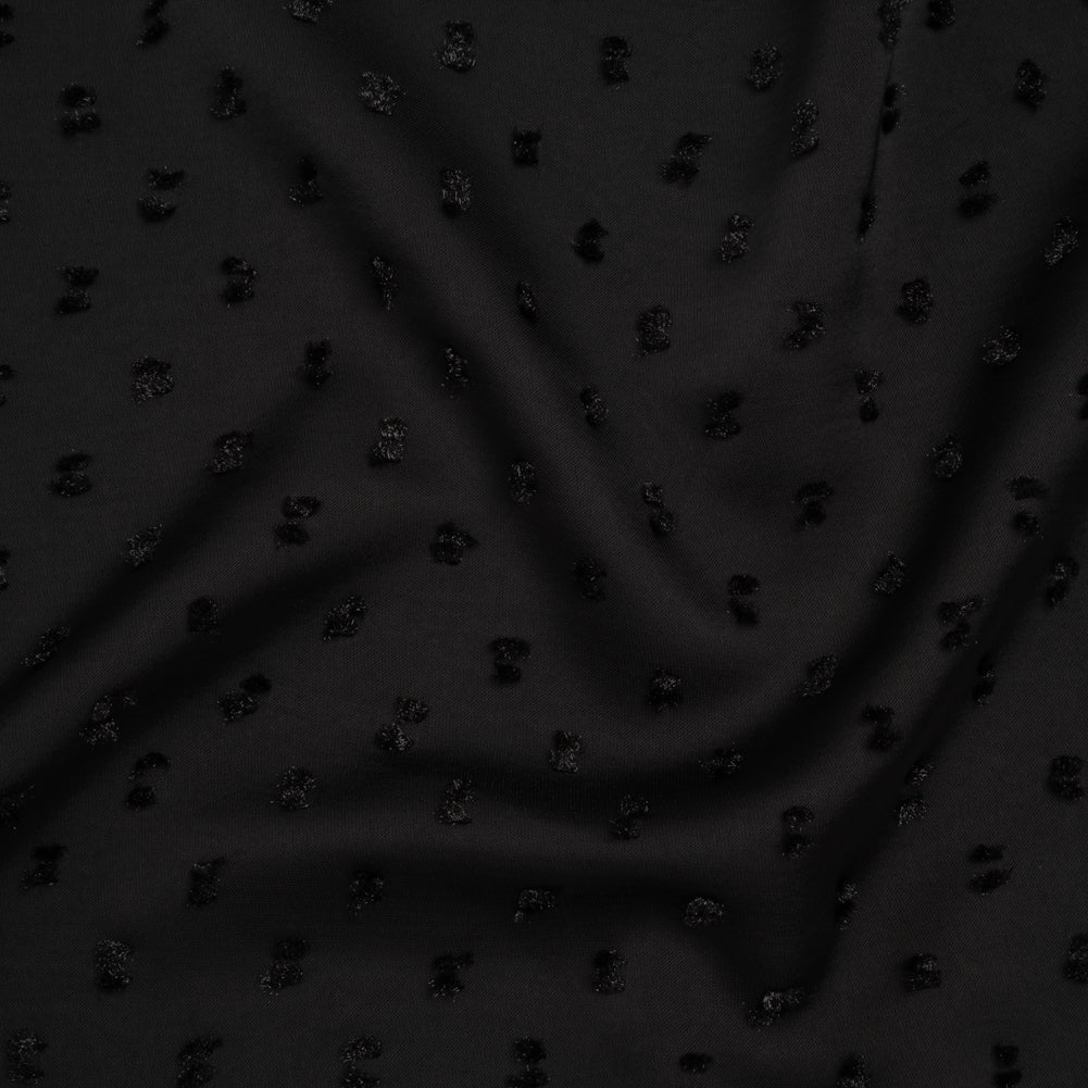 Metallic Swiss Dot Polyester Satin - Black - Designer Deadstock Metallic Swiss Dot Polyester Satin - Black - Designer Deadstock