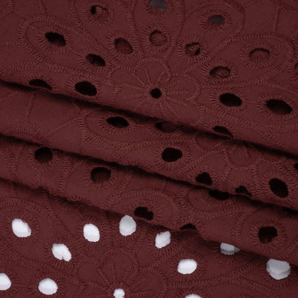 Cotton Embroidered Eyelet Voile - Sangria Red Floral - Designer Deadstock - Folded Cotton Embroidered Eyelet Voile - Sangria Red Floral - Designer Deadstock - Folded