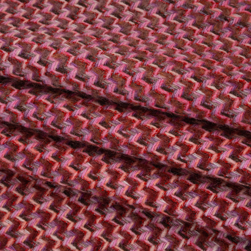 Wool Blend Tweed Twill Made in Italy - Pink, Purple and Red Zig Zags - Deadstock Wool Blend Tweed Twill Made in Italy - Pink, Purple and Red Zig Zags - Deadstock