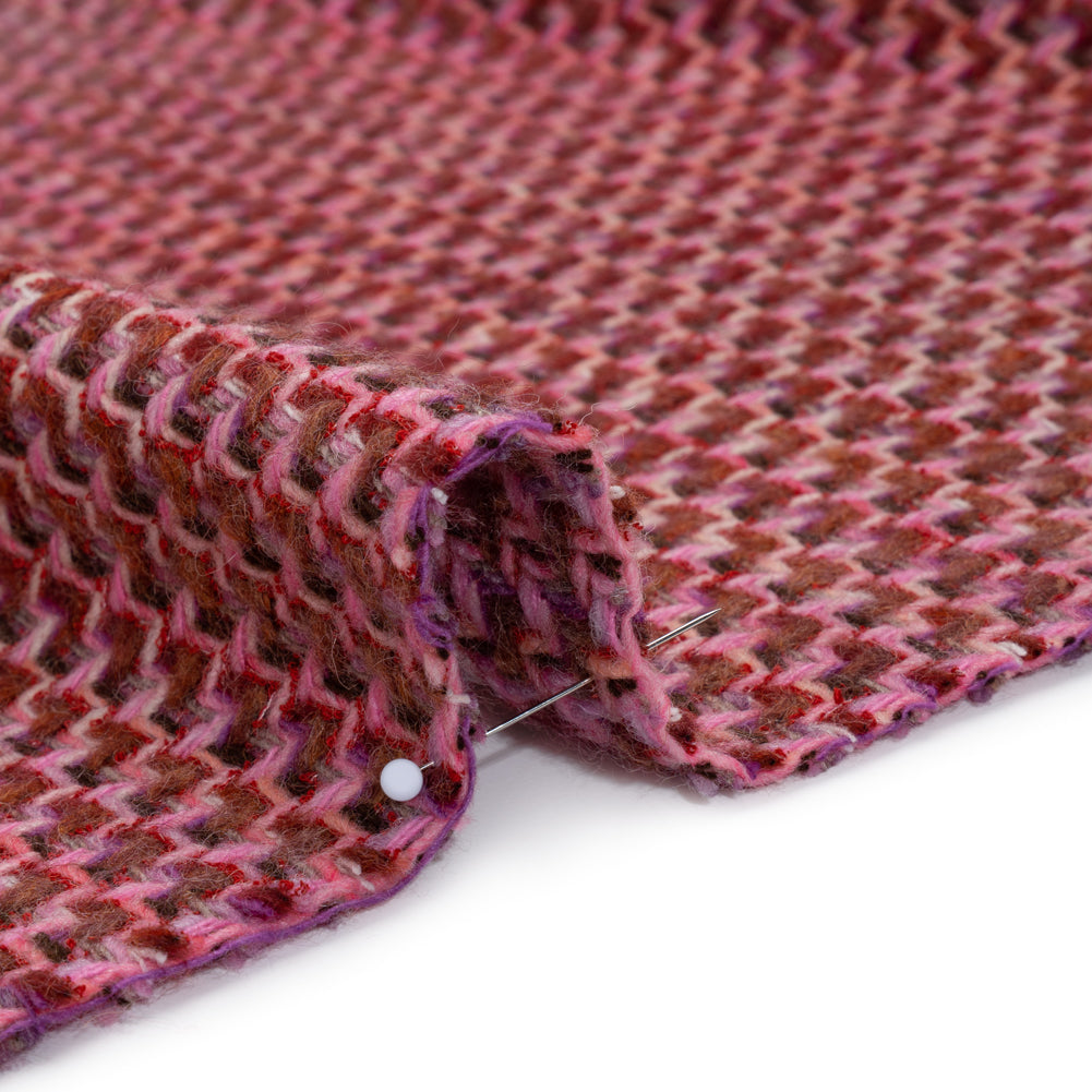 Wool Blend Tweed Twill Made in Italy - Pink, Purple and Red Zig Zags - Deadstock Wool Blend Tweed Twill Made in Italy - Pink, Purple and Red Zig Zags - Deadstock