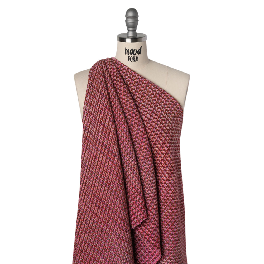 Wool Blend Tweed Twill Made in Italy - Pink, Purple and Red Zig Zags - Deadstock Wool Blend Tweed Twill Made in Italy - Pink, Purple and Red Zig Zags - Deadstock