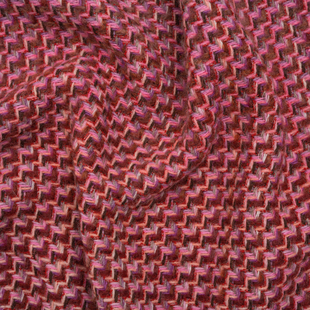 Wool Blend Tweed Twill Made in Italy - Pink, Purple and Red Zig Zags - Deadstock Wool Blend Tweed Twill Made in Italy - Pink, Purple and Red Zig Zags - Deadstock