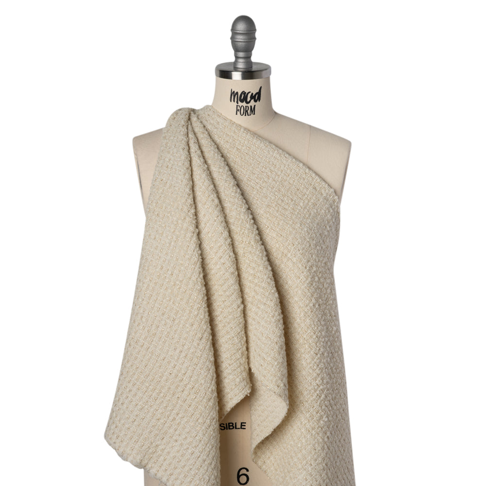 Metallic Wool Boucle Tweed Made in Italy - Ivory and Gold - Deadstock Metallic Wool Boucle Tweed Made in Italy - Ivory and Gold - Deadstock