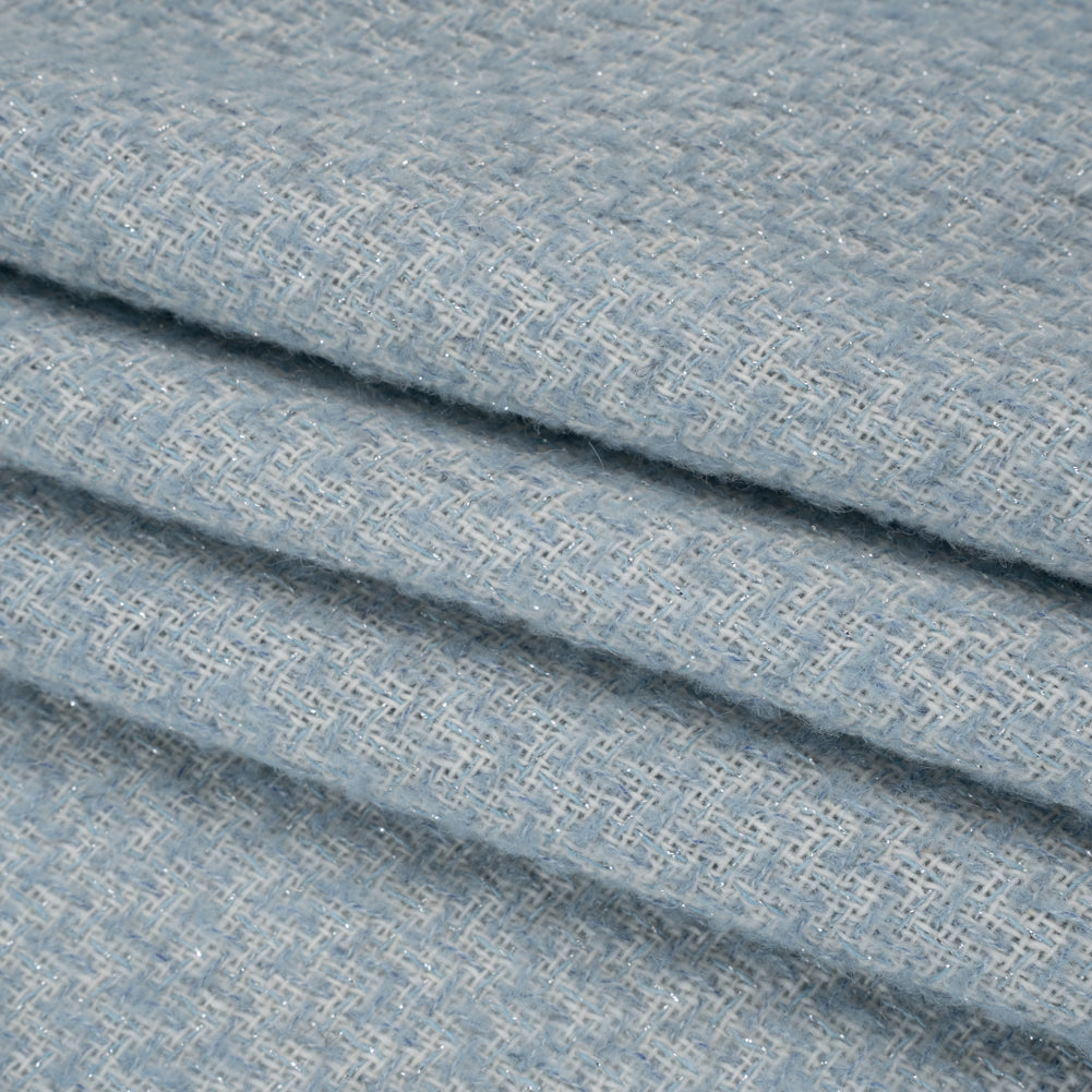 Metallic Wool Blend Tweed Made in Italy - Sky Blue, White and Silver Heathered - Deadstock Metallic Wool Blend Tweed Made in Italy - Sky Blue, White and Silver Heathered - Deadstock
