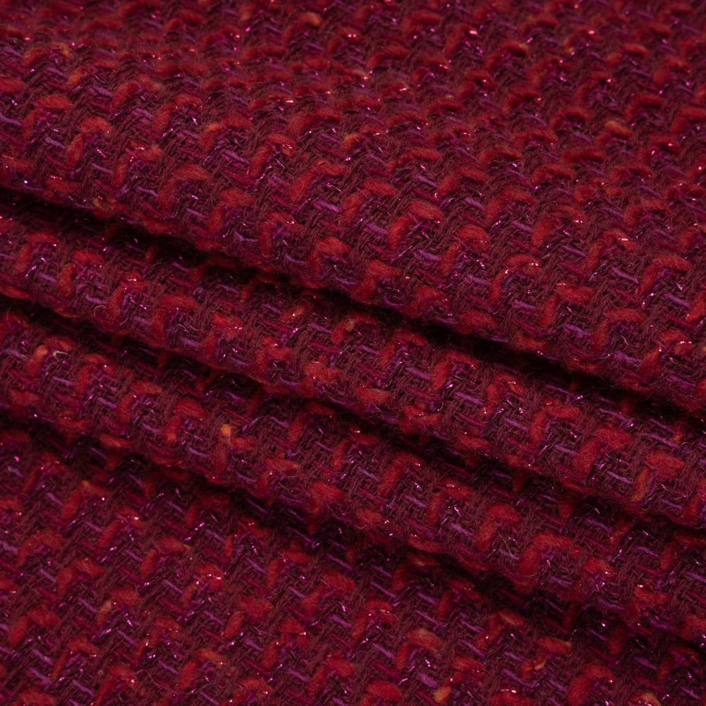 Metallic Wool Blend Tweed Twill Made in Italy - Dark Cherry and Fuchsia Mottled - Deadstock Metallic Wool Blend Tweed Twill Made in Italy - Dark Cherry and Fuchsia Mottled - Deadstock