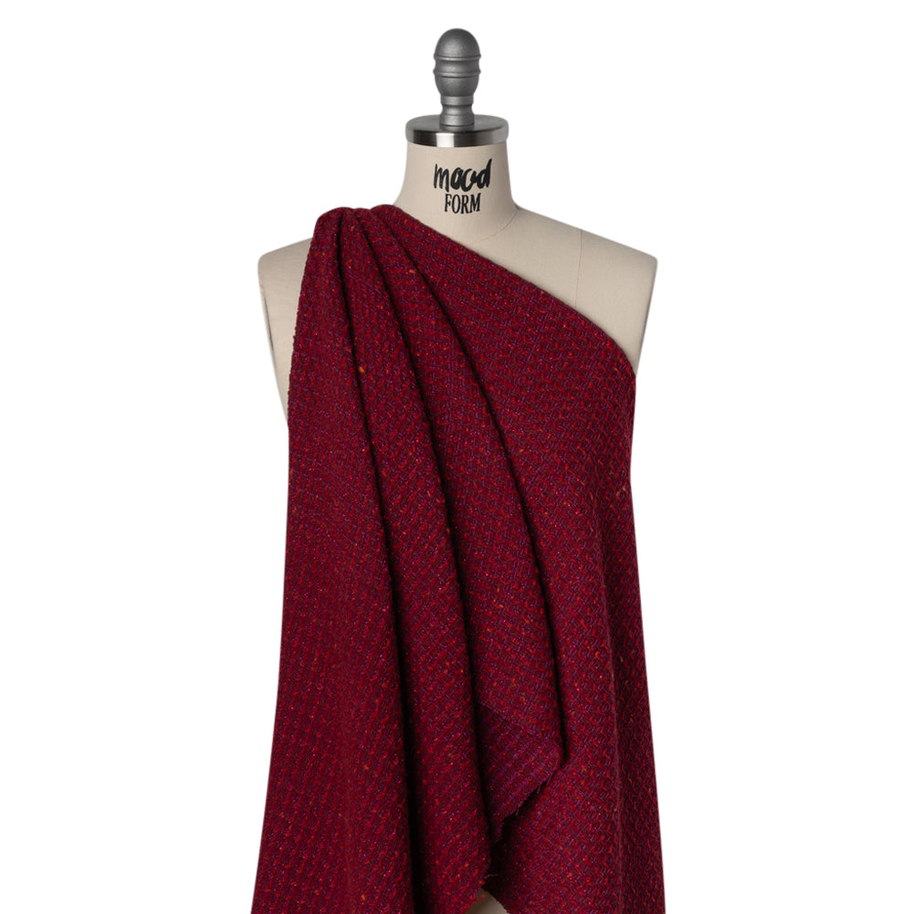 Metallic Wool Blend Tweed Twill Made in Italy - Dark Cherry and Fuchsia Mottled - Deadstock Metallic Wool Blend Tweed Twill Made in Italy - Dark Cherry and Fuchsia Mottled - Deadstock