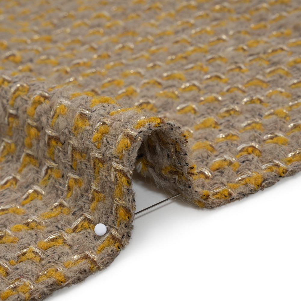 Metallic Wool Blend Tweed Twill Made in Italy - Beige, Yellow Ochre and Gold Zig Zags - Deadstock Metallic Wool Blend Tweed Twill Made in Italy - Beige, Yellow Ochre and Gold Zig Zags - Deadstock