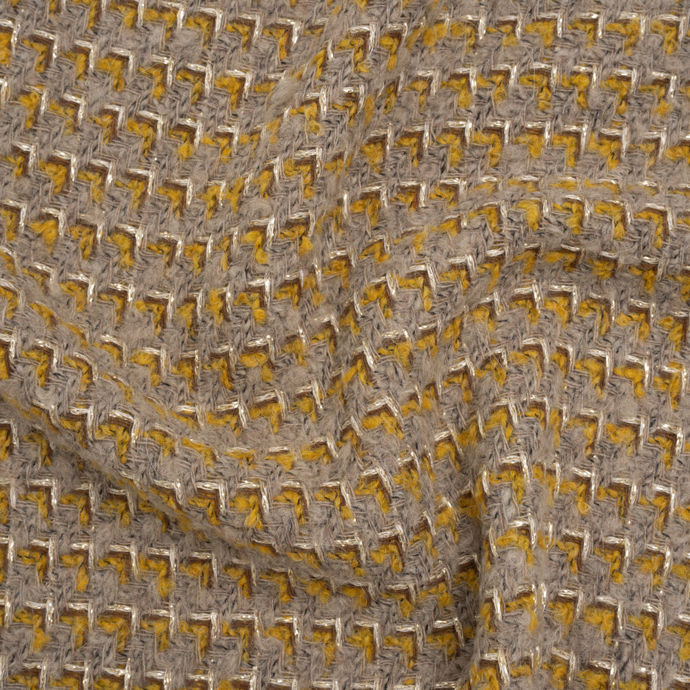 Metallic Wool Blend Tweed Twill Made in Italy - Beige, Yellow Ochre and Gold Zig Zags - Deadstock Metallic Wool Blend Tweed Twill Made in Italy - Beige, Yellow Ochre and Gold Zig Zags - Deadstock