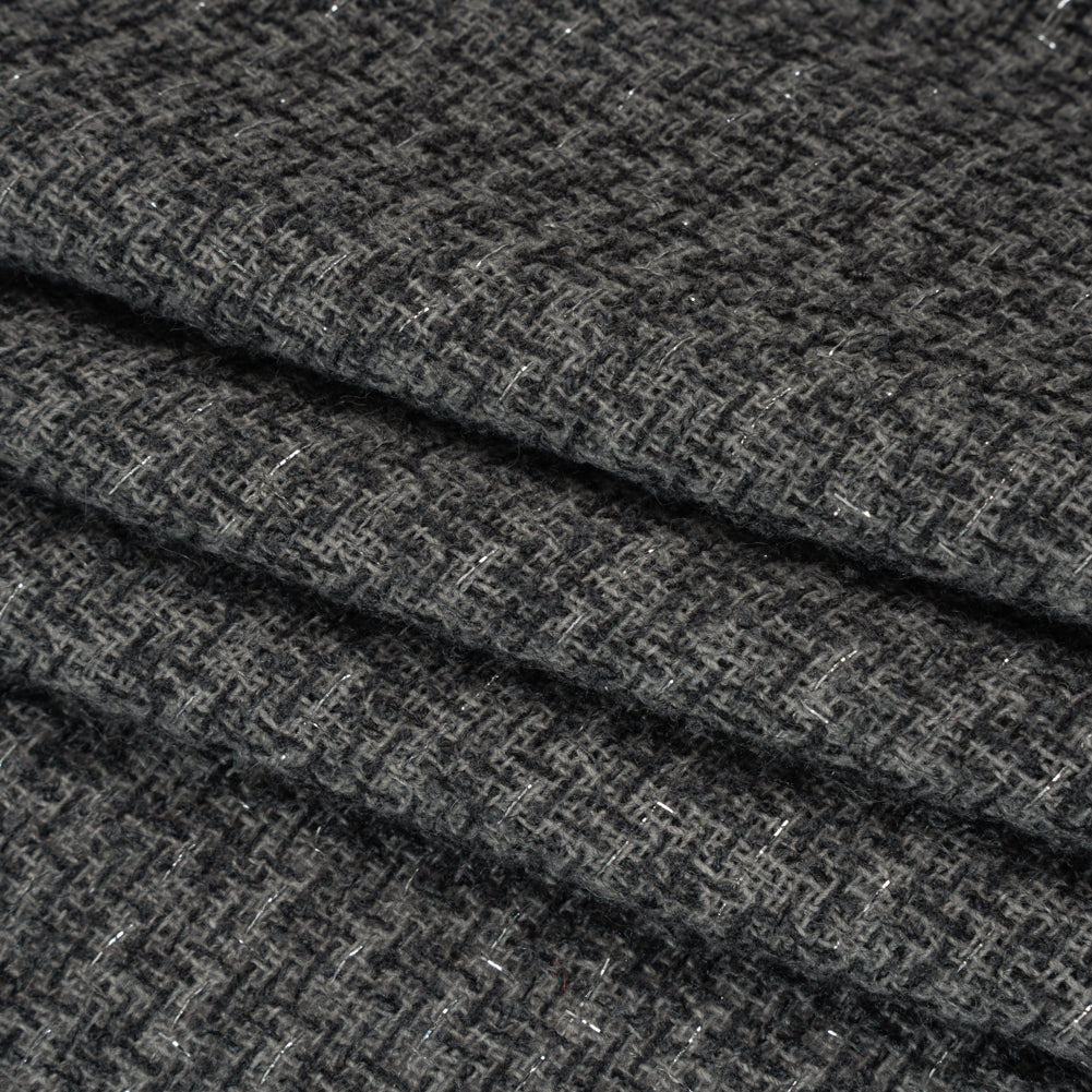Metallic Wool Blend Tweed Boucle Made in Italy - Gray, Charcoal and Silver Heathered - Deadstock Metallic Wool Blend Tweed Boucle Made in Italy - Gray, Charcoal and Silver Heathered - Deadstock