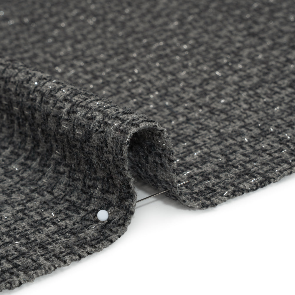 Metallic Wool Blend Tweed Boucle Made in Italy - Gray, Charcoal and Silver Heathered - Deadstock Metallic Wool Blend Tweed Boucle Made in Italy - Gray, Charcoal and Silver Heathered - Deadstock