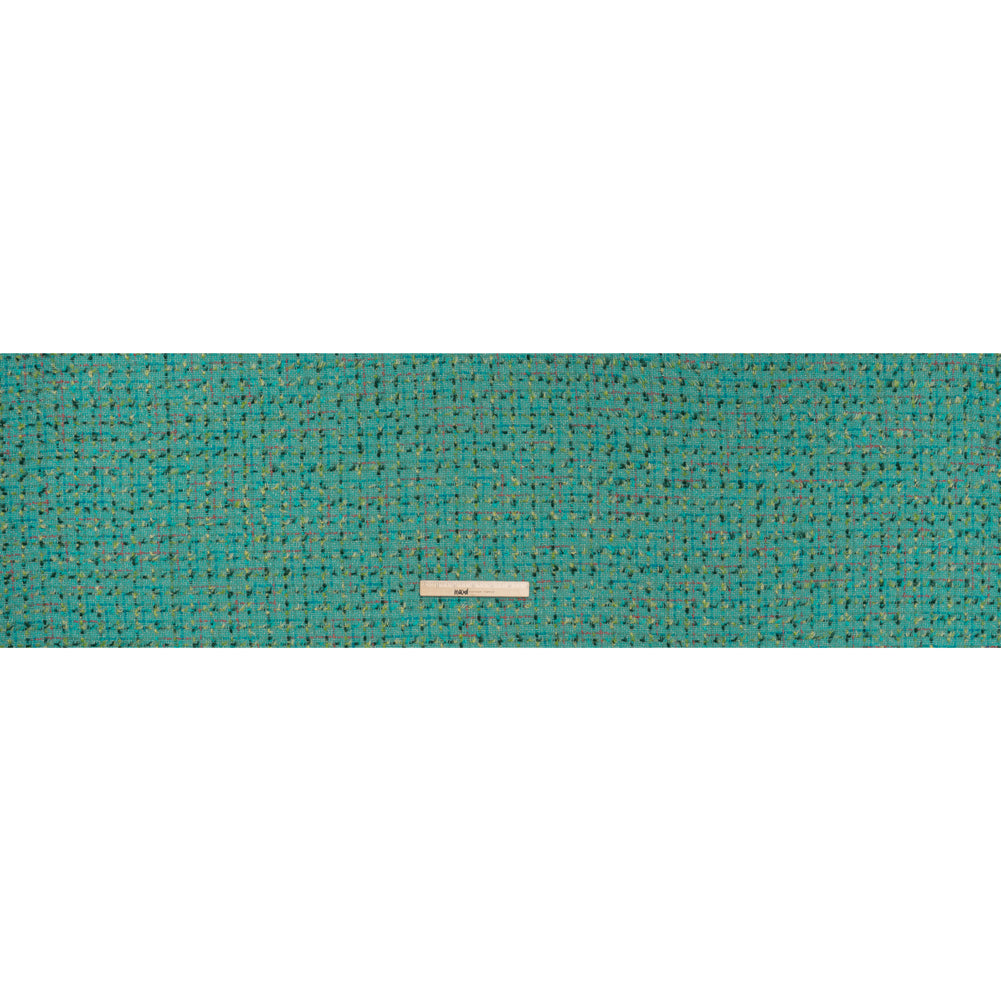 Metallic Wool Blend Tweed with Fringe-Like Inclusions Made in Italy - Teal, Green and Gold Checks - Deadstock Metallic Wool Blend Tweed with Fringe-Like Inclusions Made in Italy - Teal, Green and Gold Checks - Deadstock
