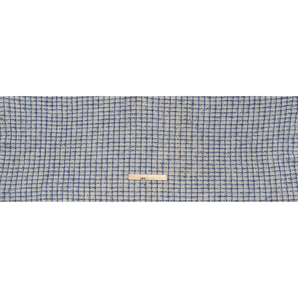 Metallic Wool Blend Tweed Boucle Made in Italy - Pale Gray, Cobalt and Sky Blue Plaid - Deadstock Metallic Wool Blend Tweed Boucle Made in Italy - Pale Gray, Cobalt and Sky Blue Plaid - Deadstock