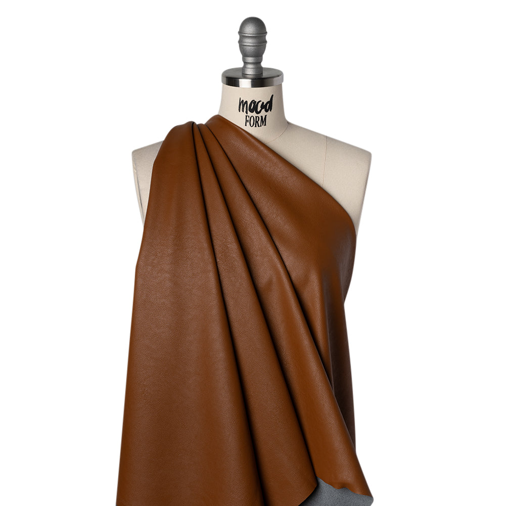 Pebbled Faux Leather with Recycled Polyester Faux Suede Backing - Warm Brown Drape Pebbled Faux Leather with Recycled Polyester Faux Suede Backing - Warm Brown Drape
