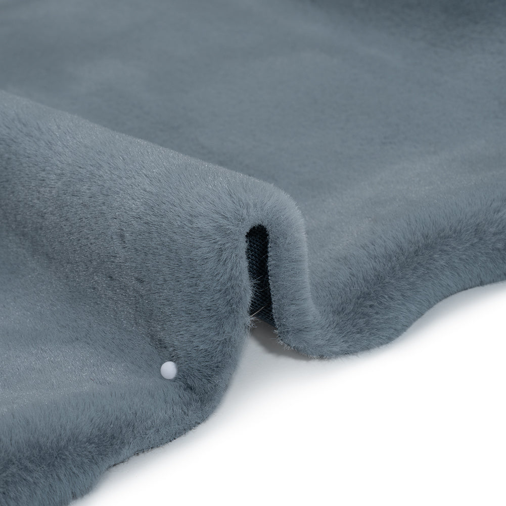 Recycled Polyester Faux Rabbit Fur - Slate Blue Detail Recycled Polyester Faux Rabbit Fur - Slate Blue Detail