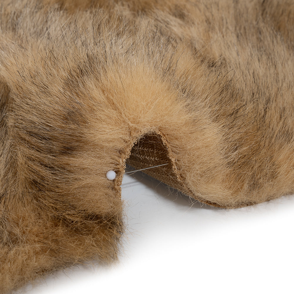 Fluffy Recycled Polyester Faux Fur - Warm Beige and Black Animal Spots Detail Fluffy Recycled Polyester Faux Fur - Warm Beige and Black Animal Spots Detail