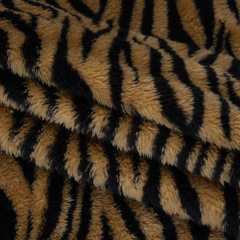 Recycled Polyester Minky Print - Beige and Black Tiger Stripes Folded Recycled Polyester Minky Print - Beige and Black Tiger Stripes Folded