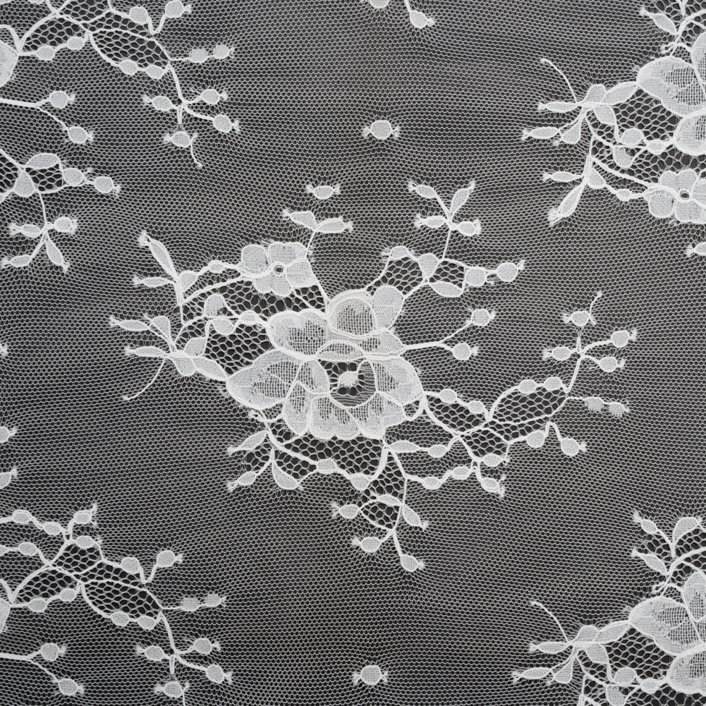 Re-Embroidered Lace with Scalloped Border - White Rose Bunches Re-Embroidered Lace with Scalloped Border - White Rose Bunches