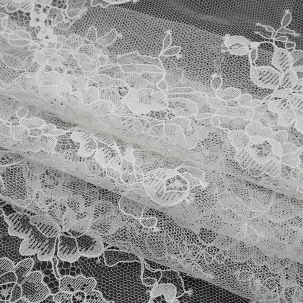 Re-Embroidered Lace with Scalloped Border - White Flower Garlands Re-Embroidered Lace with Scalloped Border - White Flower Garlands