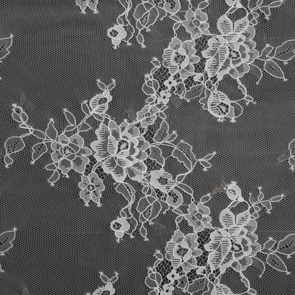 Re-Embroidered Lace with Scalloped Border - White Flower Garlands Re-Embroidered Lace with Scalloped Border - White Flower Garlands