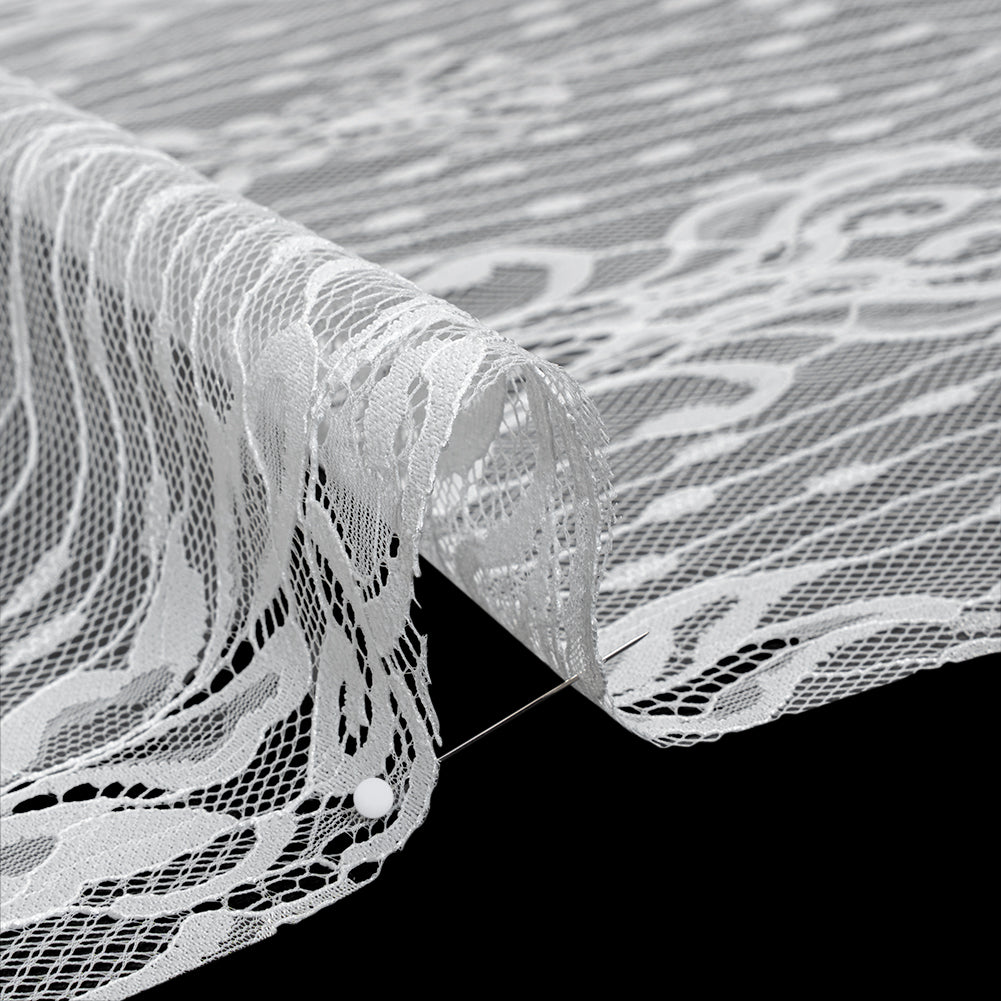Luminous Re-Embroidered Lace with Finished Scalloped Edges and Eyelash Fringe - White Abstract Swirls Luminous Re-Embroidered Lace with Finished Scalloped Edges and Eyelash Fringe - White Abstract Swirls