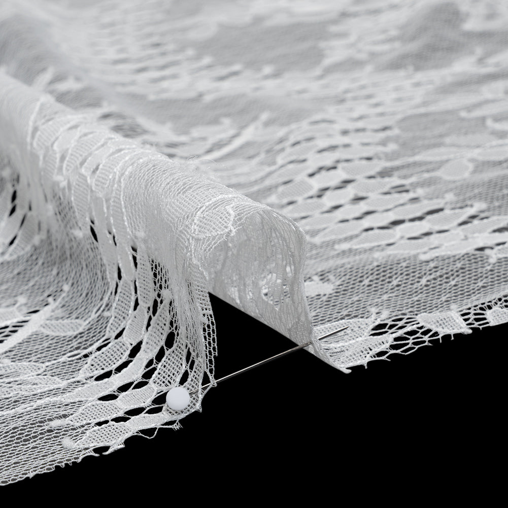 Luminous Re-Embroidered Lace with Finished Scalloped Edges and Eyelash Fringe - Bright White Floral Scallops Luminous Re-Embroidered Lace with Finished Scalloped Edges and Eyelash Fringe - Bright White Floral Scallops