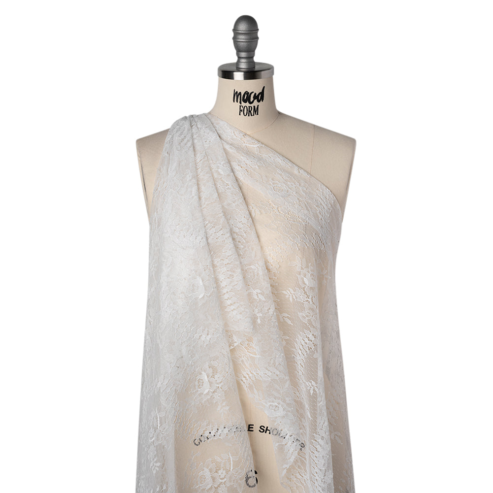 Luminous Re-Embroidered Lace with Finished Scalloped Edges and Eyelash Fringe - Bright White Floral Scallops Luminous Re-Embroidered Lace with Finished Scalloped Edges and Eyelash Fringe - Bright White Floral Scallops