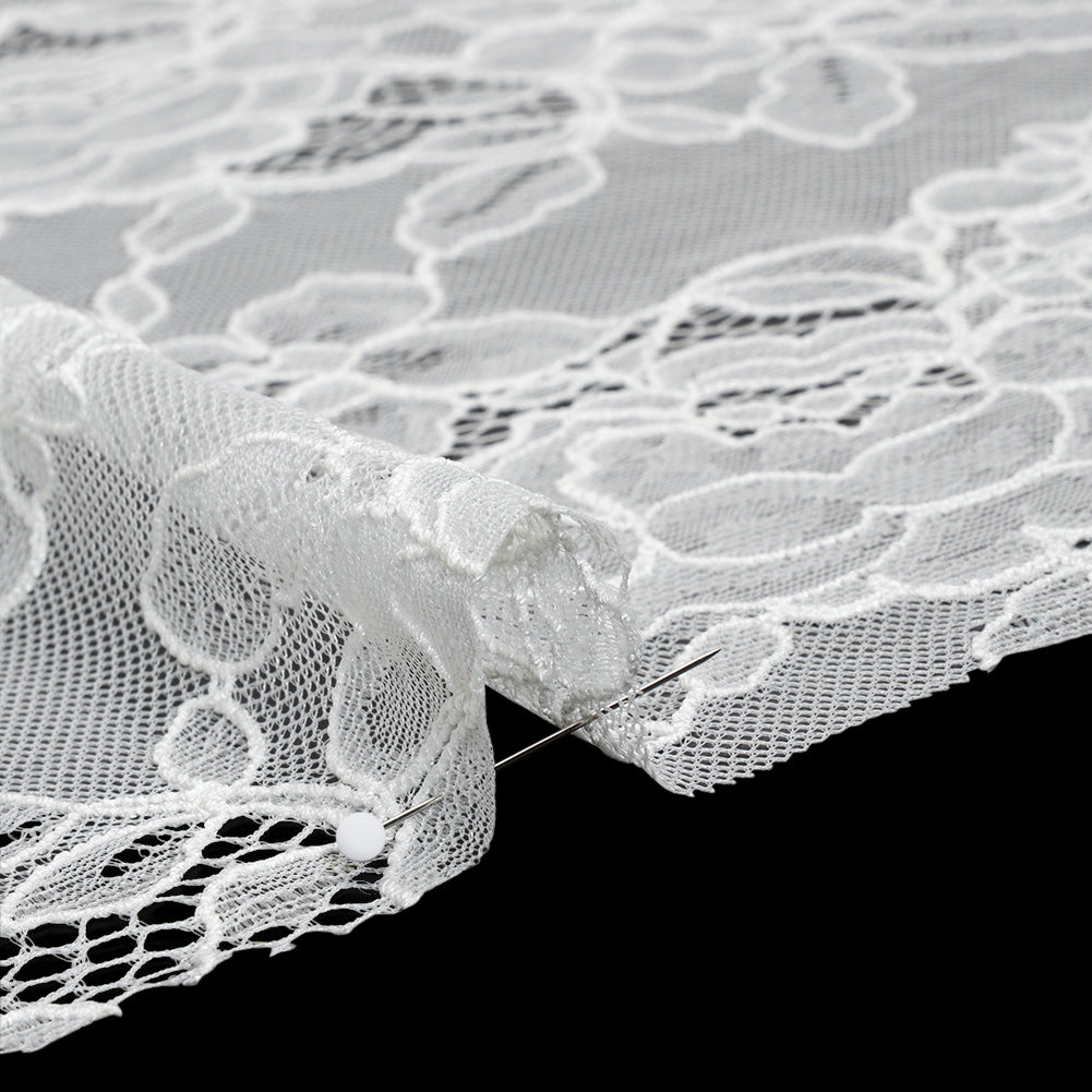 Re-Embroidered Chantilly Lace with Finished Scalloped Edges - Off White Floral Garlands Re-Embroidered Chantilly Lace with Finished Scalloped Edges - Off White Floral Garlands