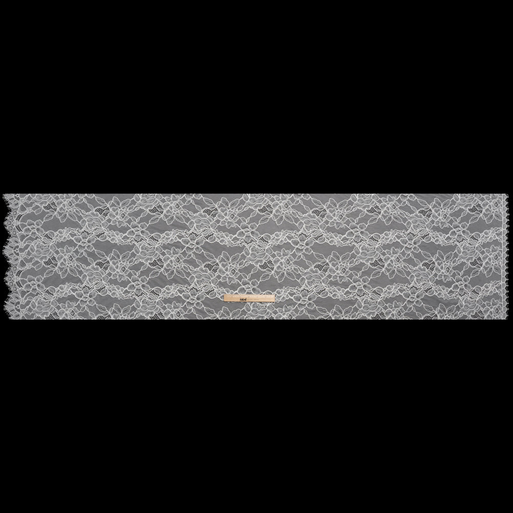 Re-Embroidered Chantilly Lace with Finished Scalloped Edges - Off White Floral Garlands Re-Embroidered Chantilly Lace with Finished Scalloped Edges - Off White Floral Garlands