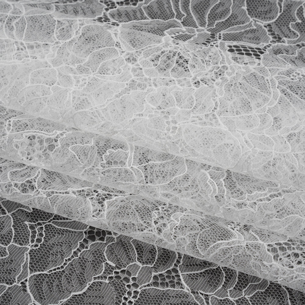 Chantilly Lace with Scalloped Borders - White All-Over Florals Chantilly Lace with Scalloped Borders - White All-Over Florals