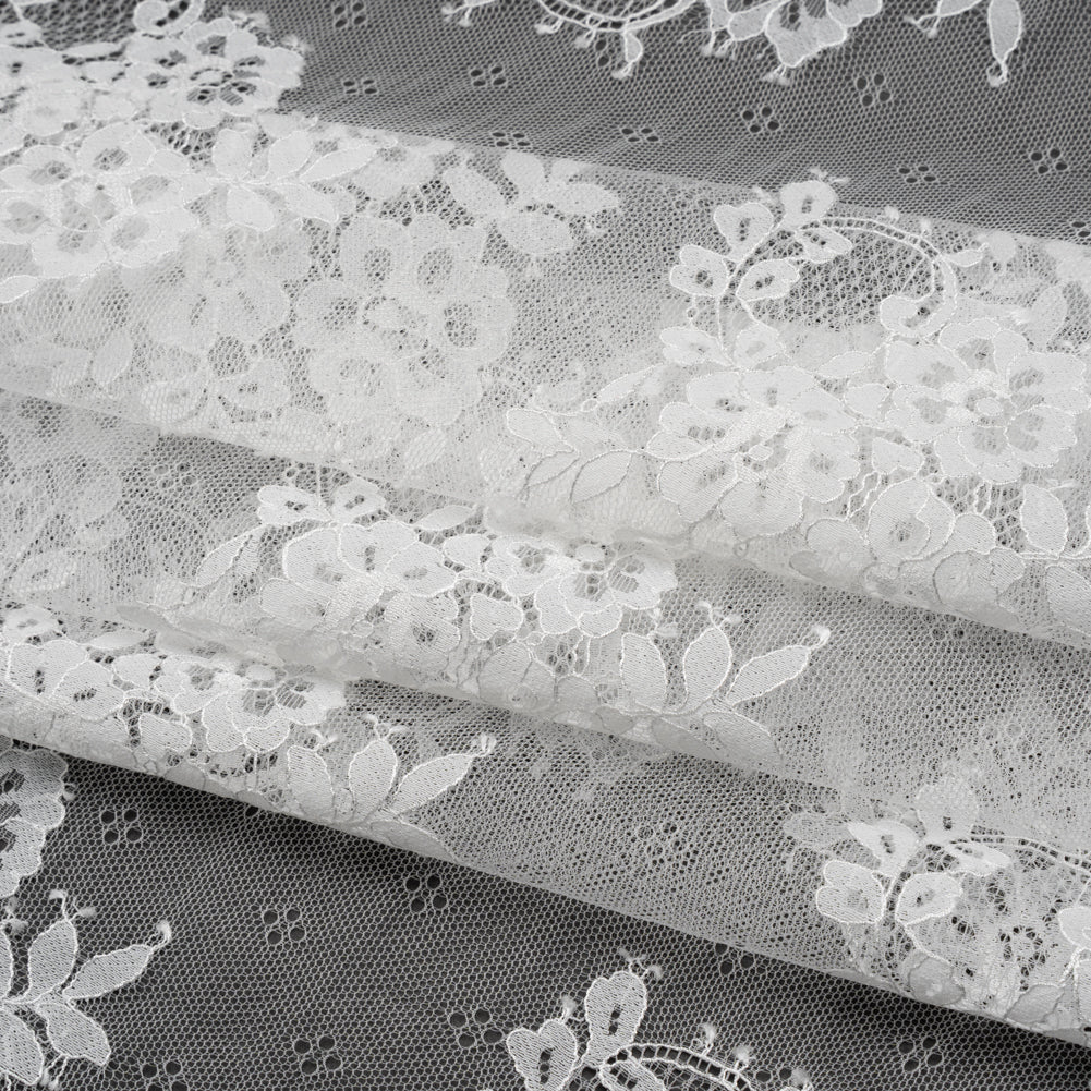 Re-Embroidered Lace with Scalloped Borders - White Fancy Flowers Re-Embroidered Lace with Scalloped Borders - White Fancy Flowers