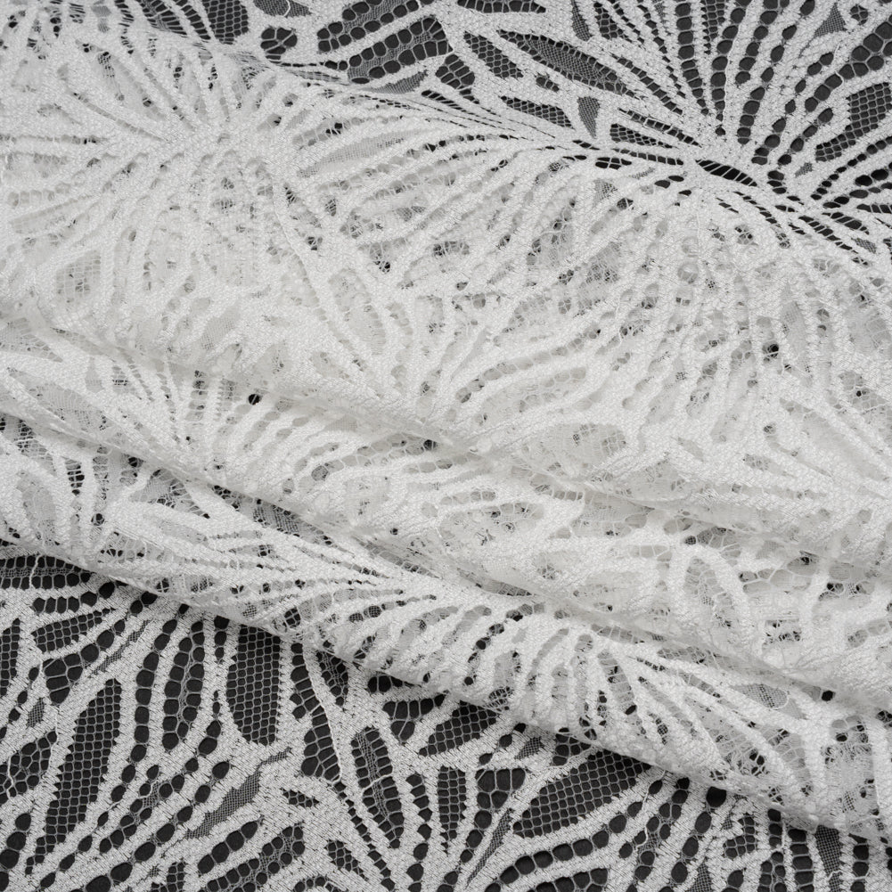 Raschel Lace with Scalloped Finished Edges - White Flowing Petals Raschel Lace with Scalloped Finished Edges - White Flowing Petals