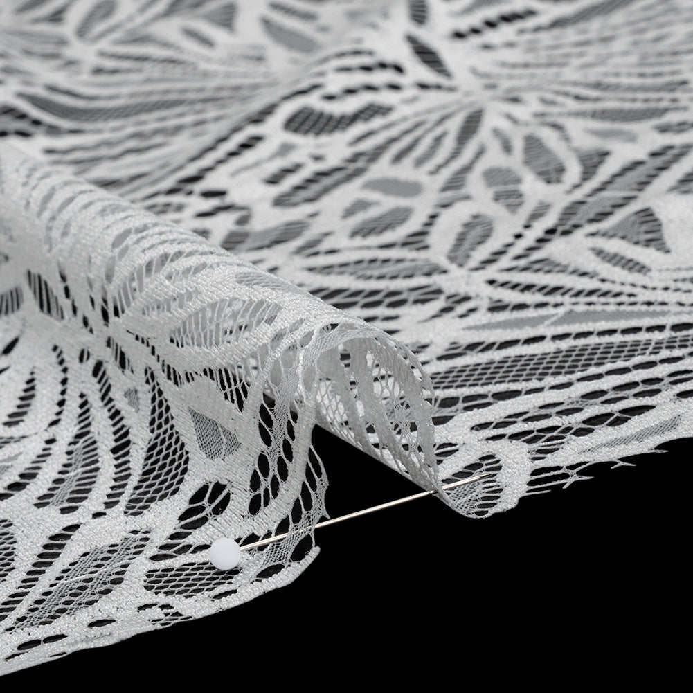 Raschel Lace with Scalloped Finished Edges - White Flowing Petals Raschel Lace with Scalloped Finished Edges - White Flowing Petals