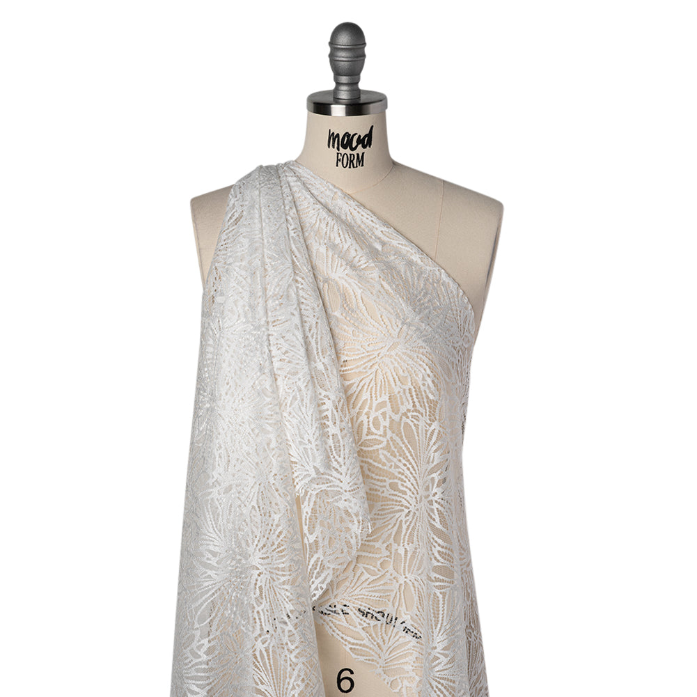 Raschel Lace with Scalloped Finished Edges - White Flowing Petals Raschel Lace with Scalloped Finished Edges - White Flowing Petals