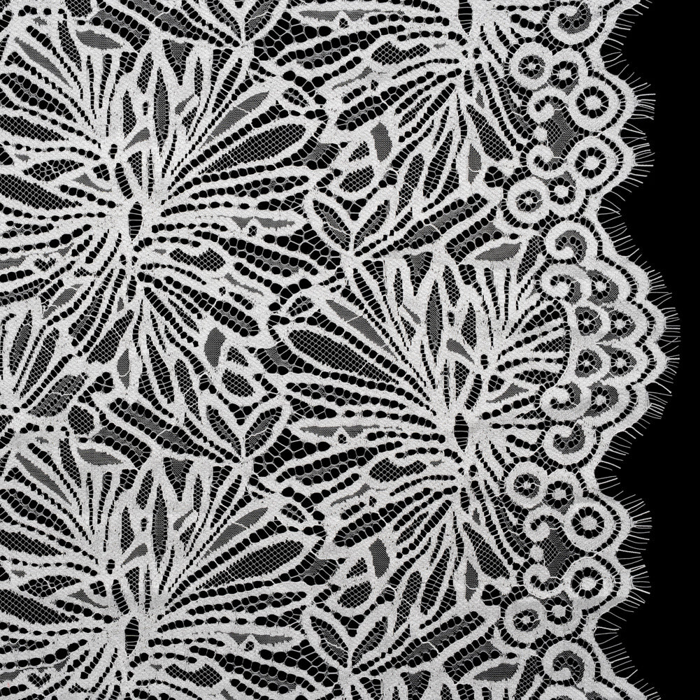 Raschel Lace with Scalloped Finished Edges - White Flowing Petals Raschel Lace with Scalloped Finished Edges - White Flowing Petals
