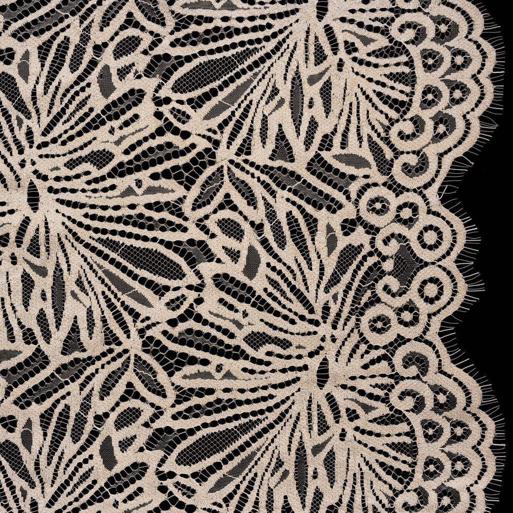 Raschel Lace with Scalloped Finished Edges - Bleached Sand Flowing Petals Raschel Lace with Scalloped Finished Edges - Bleached Sand Flowing Petals