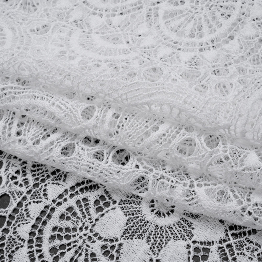 Cotton and Nylon Crochet Lace with Scalloped Border - White Boho Flowers Cotton and Nylon Crochet Lace with Scalloped Border - White Boho Flowers