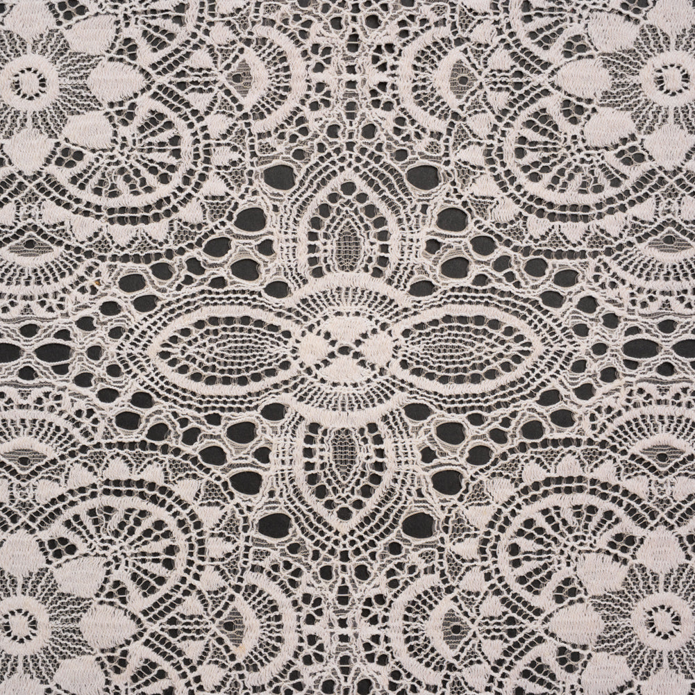 Cotton and Nylon Crochet Lace with Scalloped Border - Bleached Sand Boho Flowers Cotton and Nylon Crochet Lace with Scalloped Border - Bleached Sand Boho Flowers