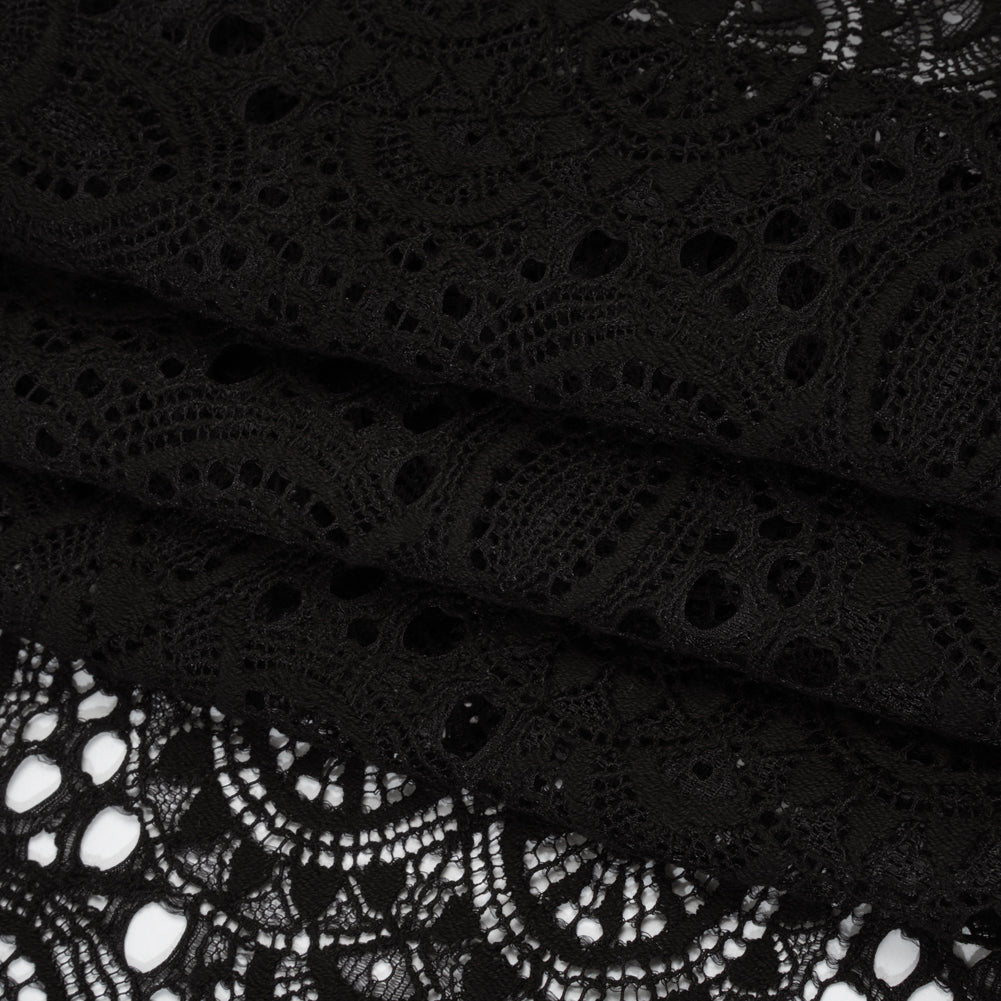 Cotton and Nylon Crochet Lace with Scalloped Border - Black Boho Flowers Cotton and Nylon Crochet Lace with Scalloped Border - Black Boho Flowers