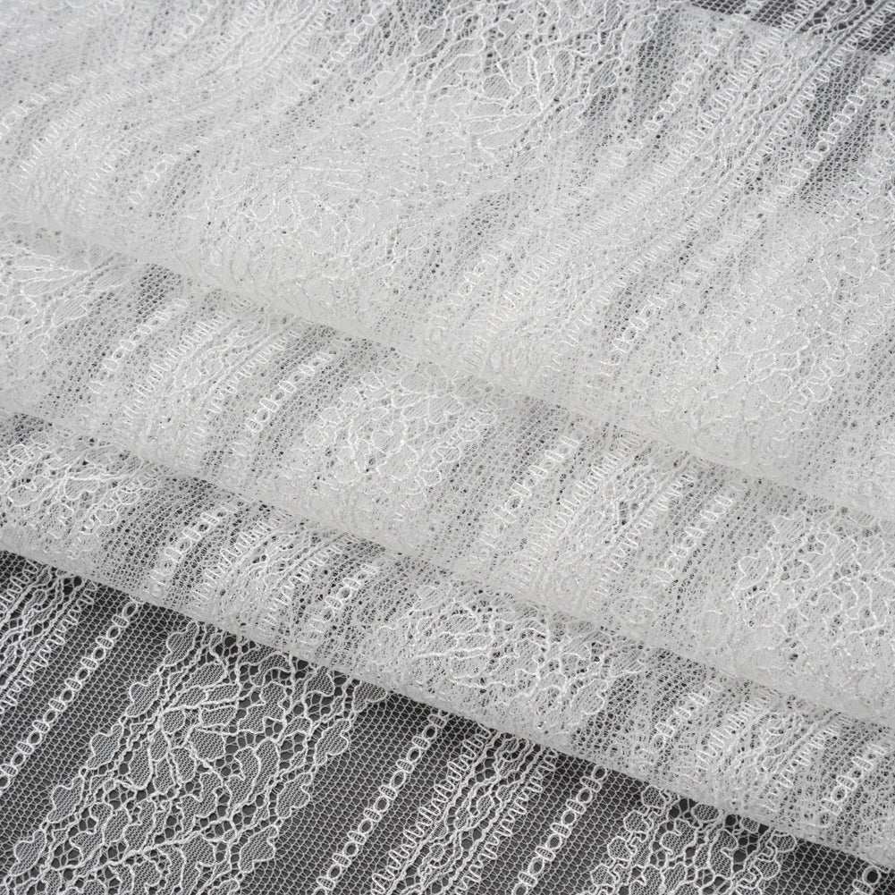 Re-Embroidered Nylon Lace - Bright White Floral Stripes Re-Embroidered Nylon Lace - Bright White Floral Stripes