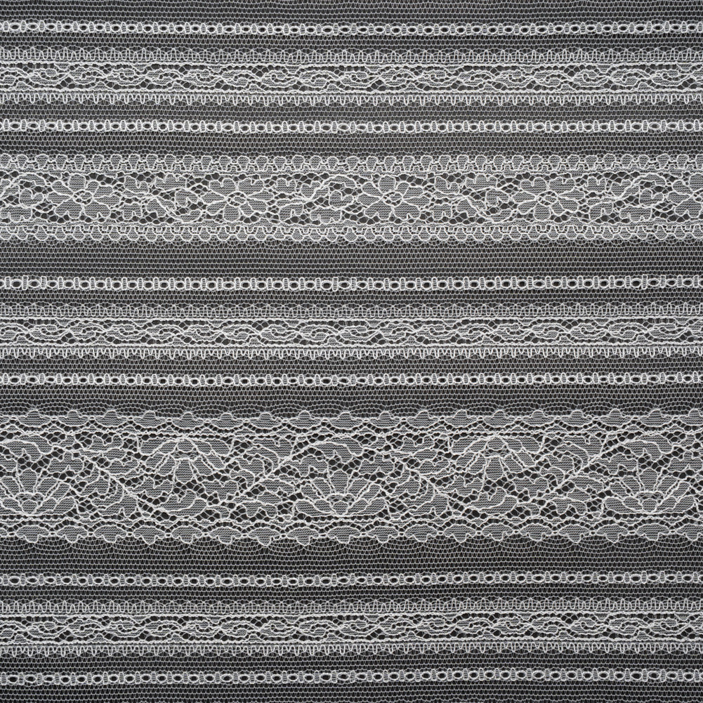 Re-Embroidered Nylon Lace - Bright White Floral Stripes Re-Embroidered Nylon Lace - Bright White Floral Stripes