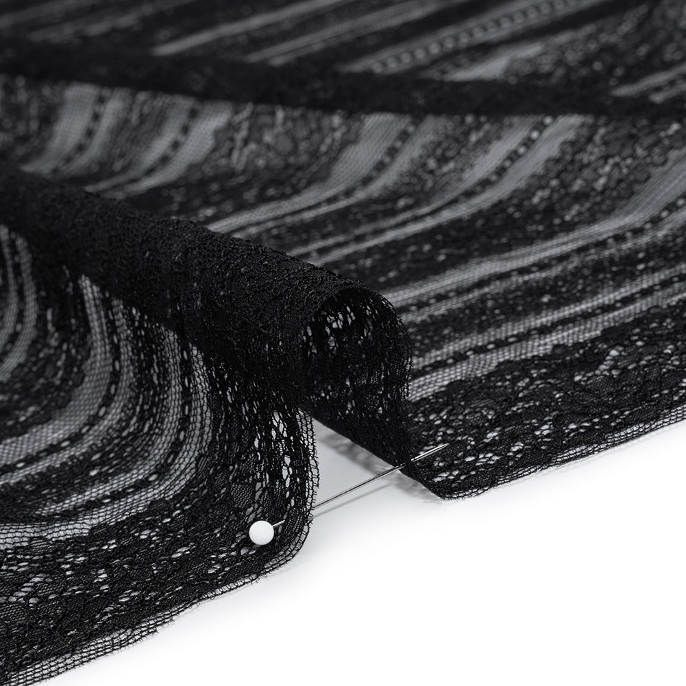 Re-Embroidered Nylon Lace - Black Floral Stripes Re-Embroidered Nylon Lace - Black Floral Stripes