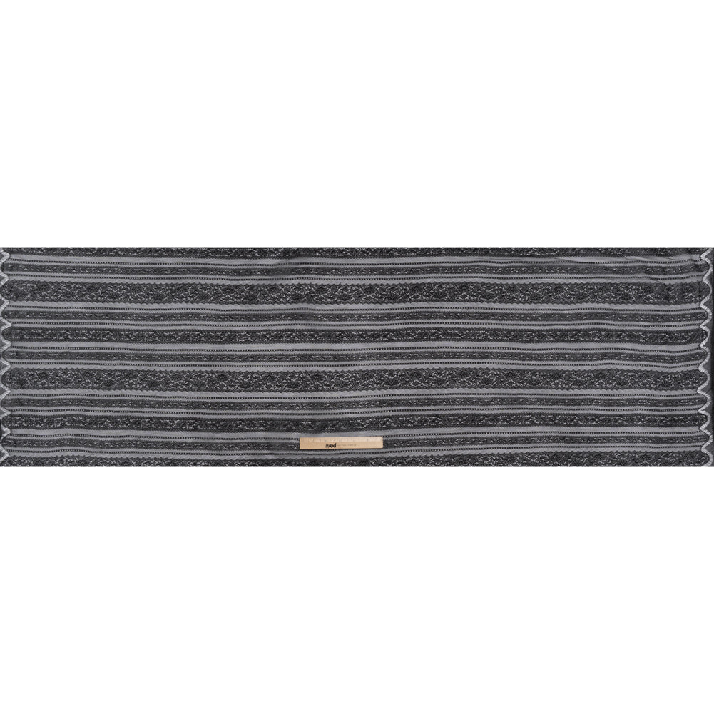 Re-Embroidered Nylon Lace - Black Floral Stripes Re-Embroidered Nylon Lace - Black Floral Stripes