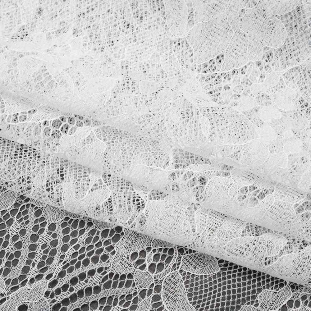 Chantilly Lace with Finished Scalloped Edges - White Fancy Florals Folded Chantilly Lace with Finished Scalloped Edges - White Fancy Florals Folded